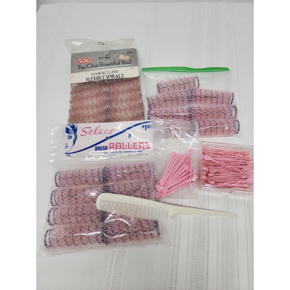 VTG Curlers Brush Roller~Flexible Spiral~Ball Top Roller Pins~Tupper Tease Comb